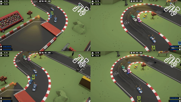 GIF with 4-Player splitscreen races