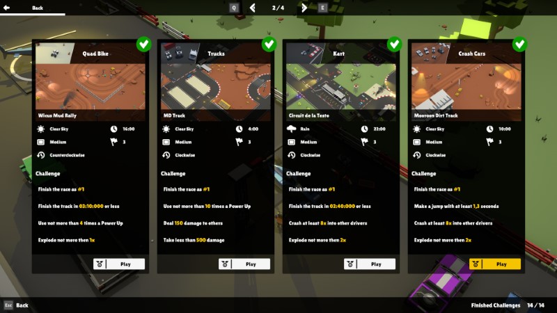 Showing the challanges page of the game