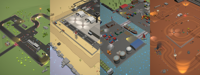 Showing 4 different racing tracks from above